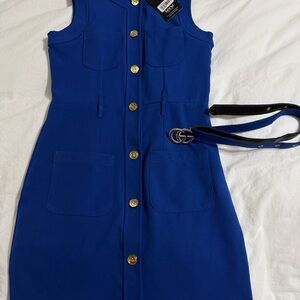 Blue Sleeveless Dress with Gold Accents